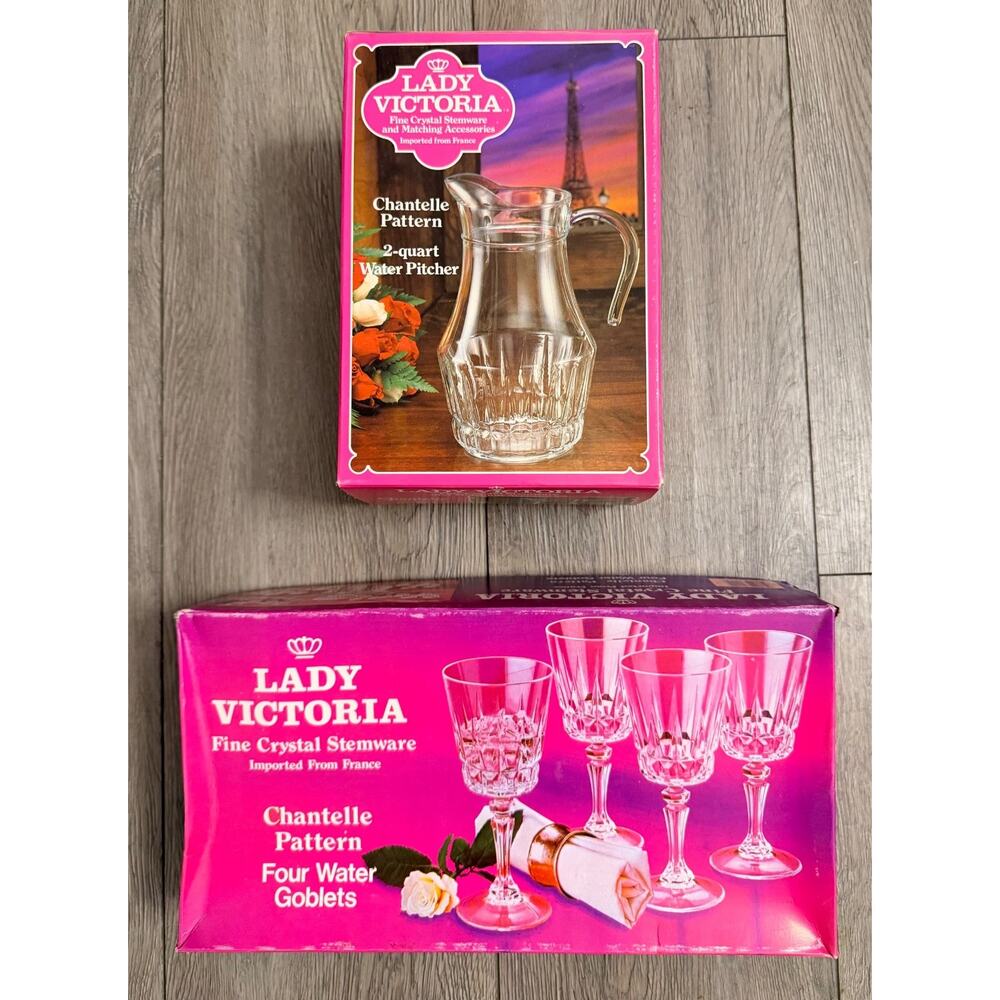 Vintage & Collectible Lady Victoria Pitcher & (4)Water Goblets Chantelle Pattern